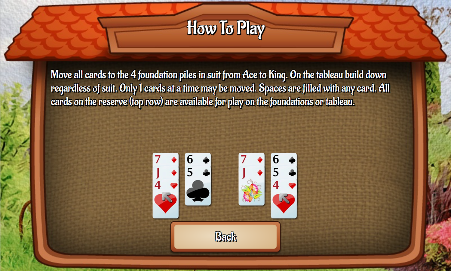 Flower Garden Solitaire Game How To Play Screenshot.