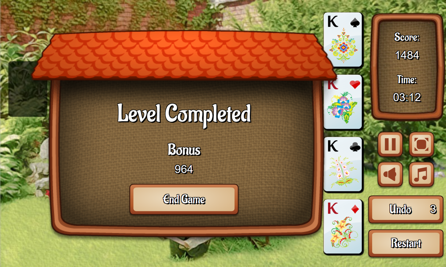 Flower Garden Solitaire Game Level Completed Screenshot.