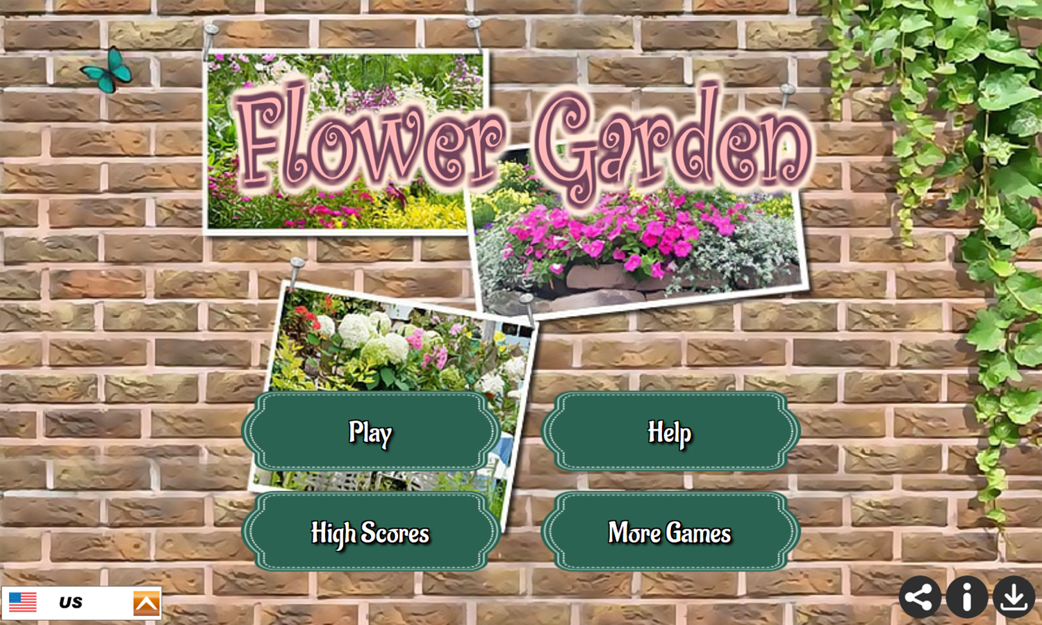 Flower Garden Game Welcome Screen Screenshot.