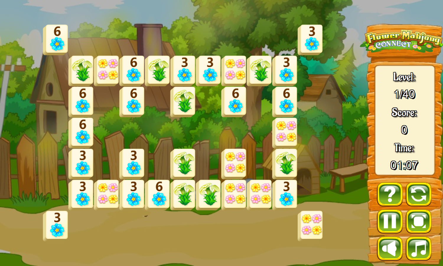 Flower Mahjong Connect Game Start Screenshot.