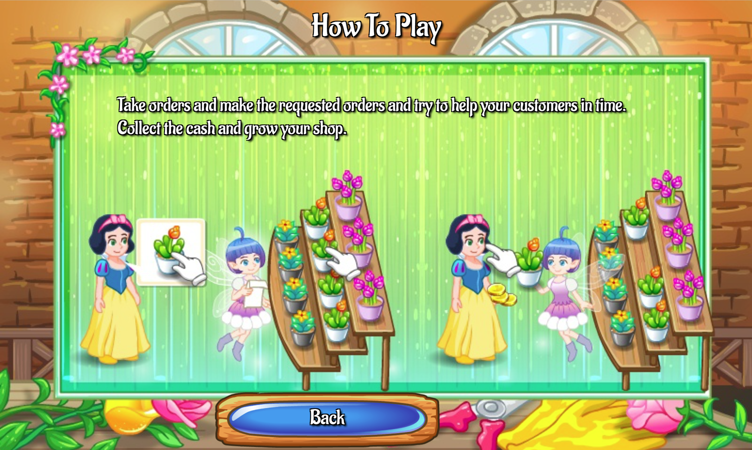 Flower Shop Game How to Play Screen Screenshot.