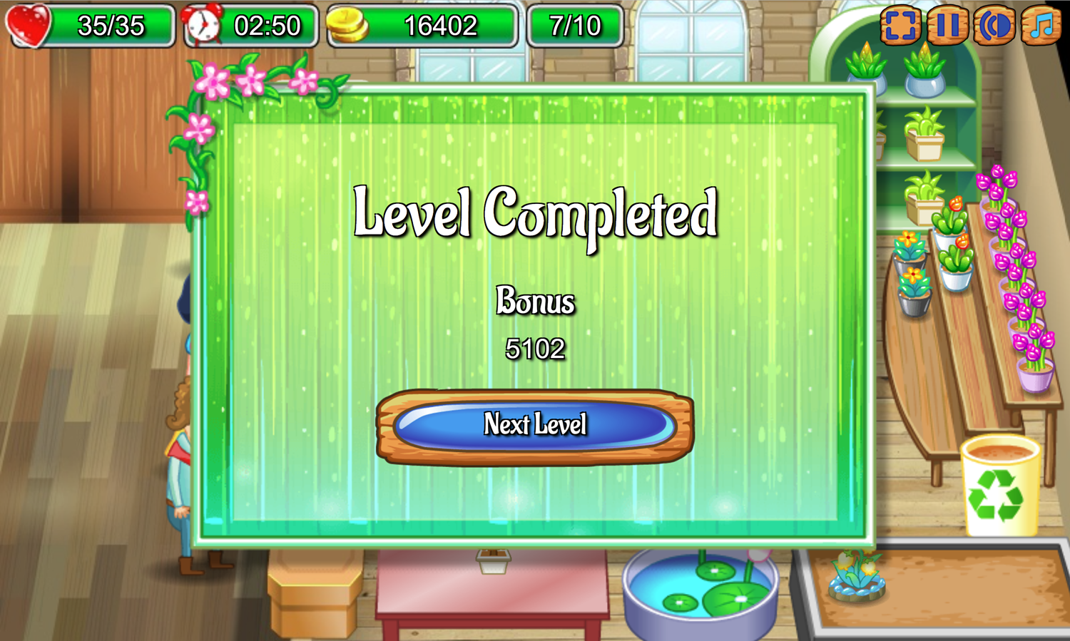 Flower Shop Game Level Completed Screen Screenshot.