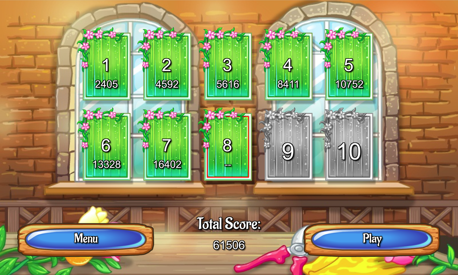 Flower Shop Game Level Select Screen Screenshot.