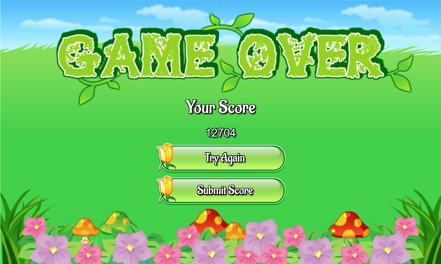 Flower Solitaire Game Over Screen Screenshot.