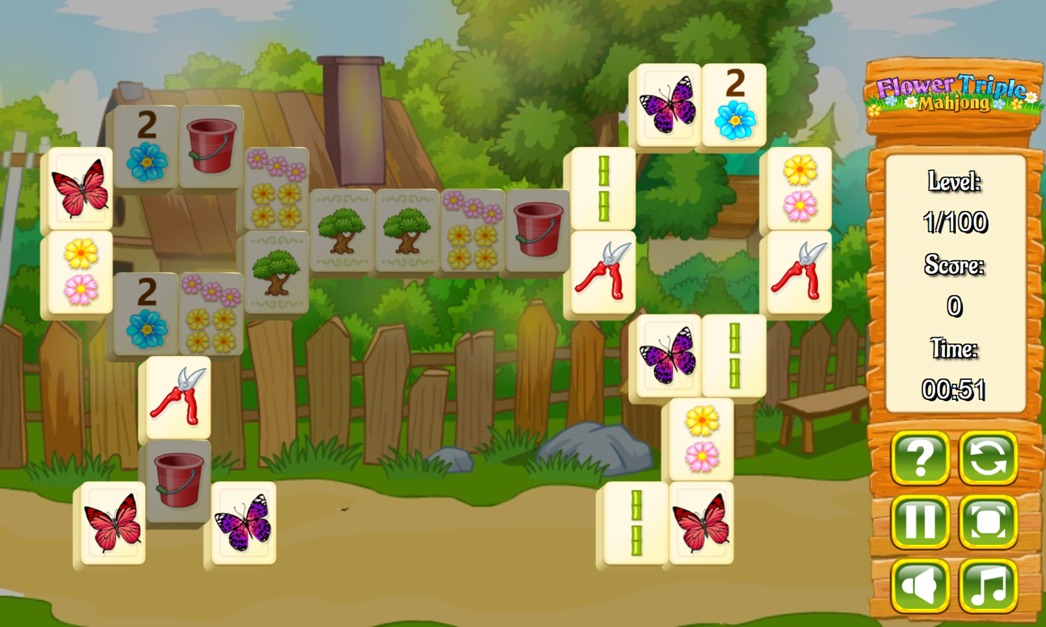 Flower Triple Mahjong Game Level Start Screenshot.