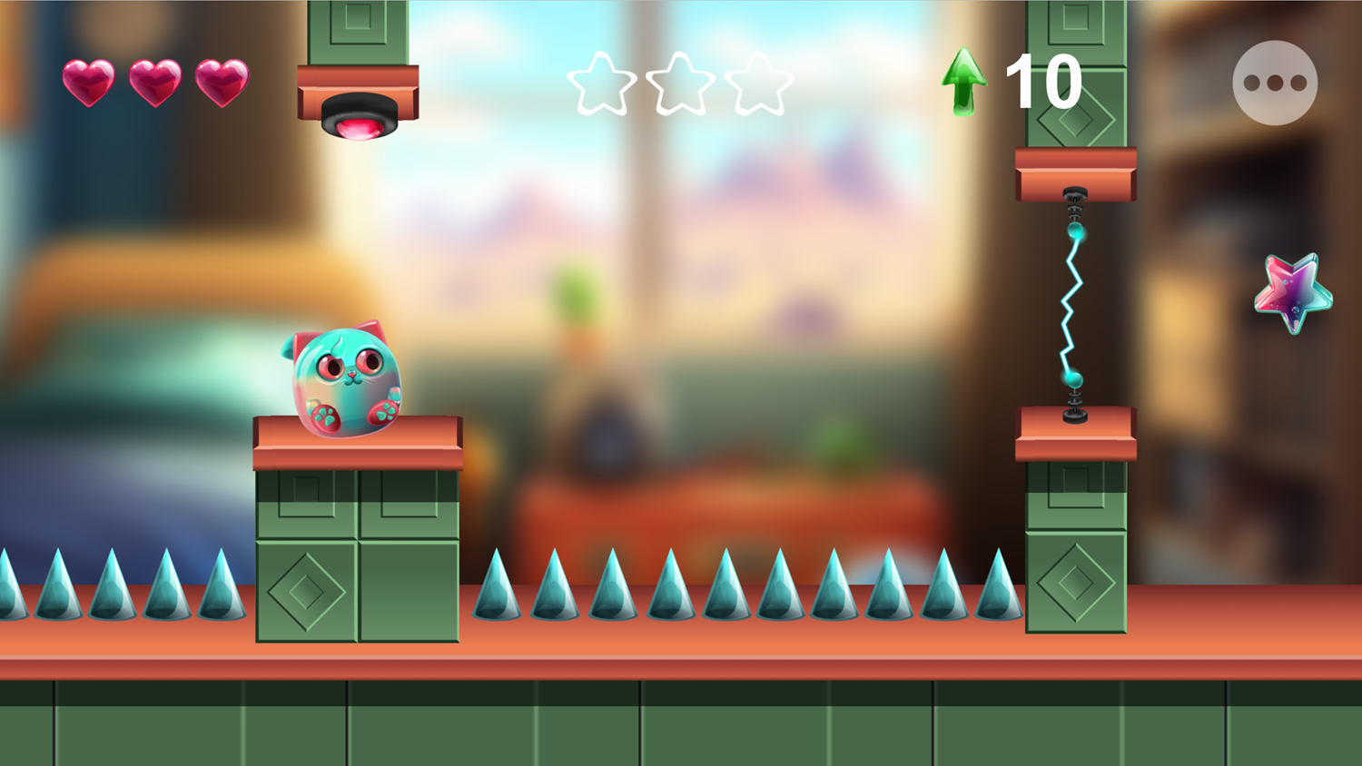 Fluffy Jelly Cat Game Level With a Voltage Button Screenshot.
