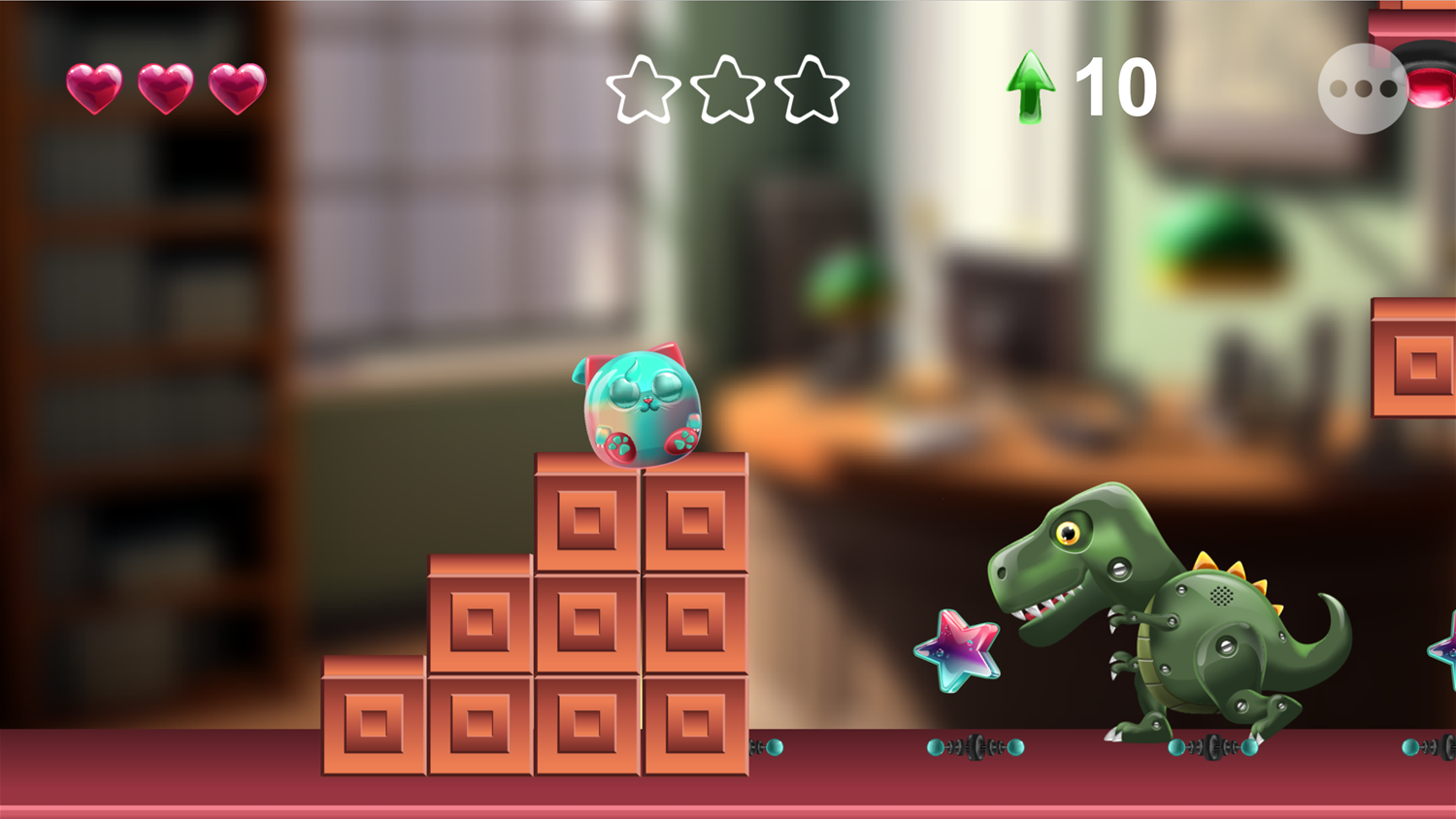 Fluffy Jelly Cat Game Level With a Dinosaur Screenshot.