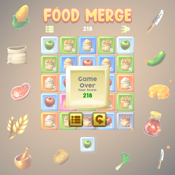 Food Merge Game Over Screenshot.