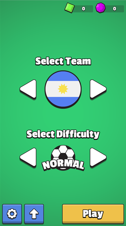 Football Field Game Team and Difficulty Select Screen Screenshot.