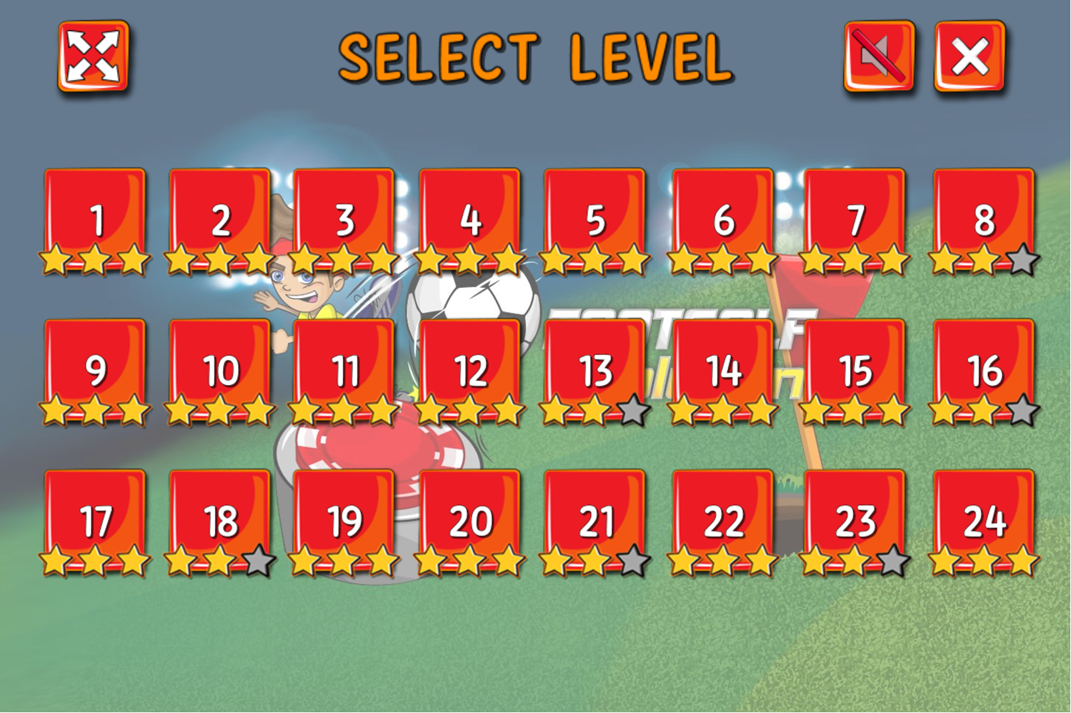 Footgolf Evolution Game Level Select Screenshot.