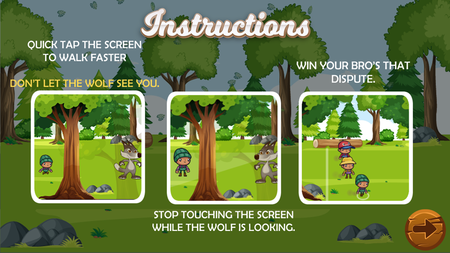 Forest Camp Adventure Game Instructions Screenshot.