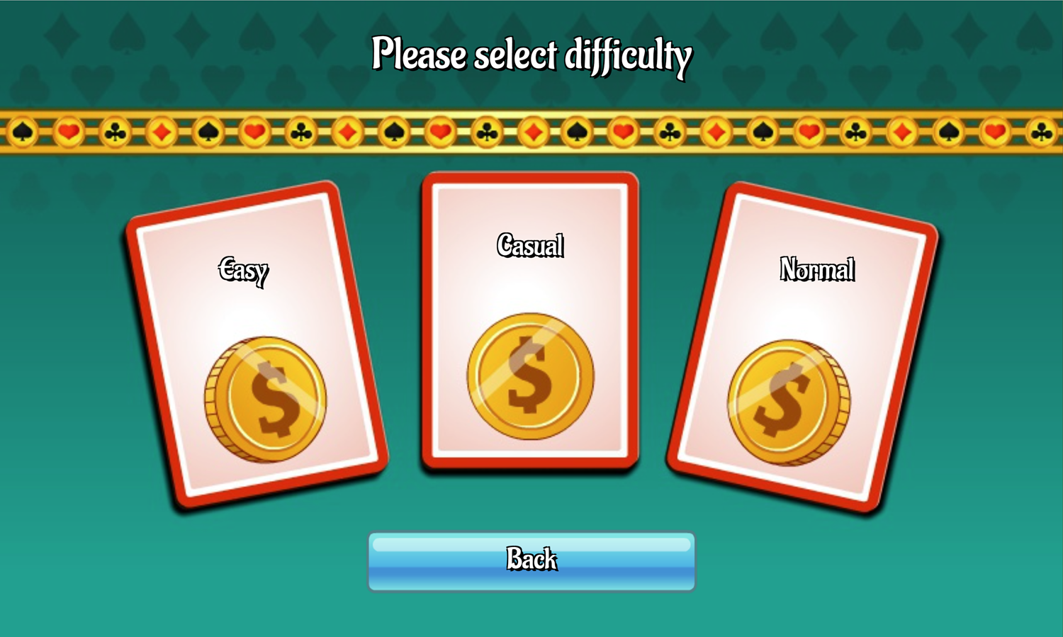 Forty Thieves Solitaire Game Difficulty Select Screen Screenshot.