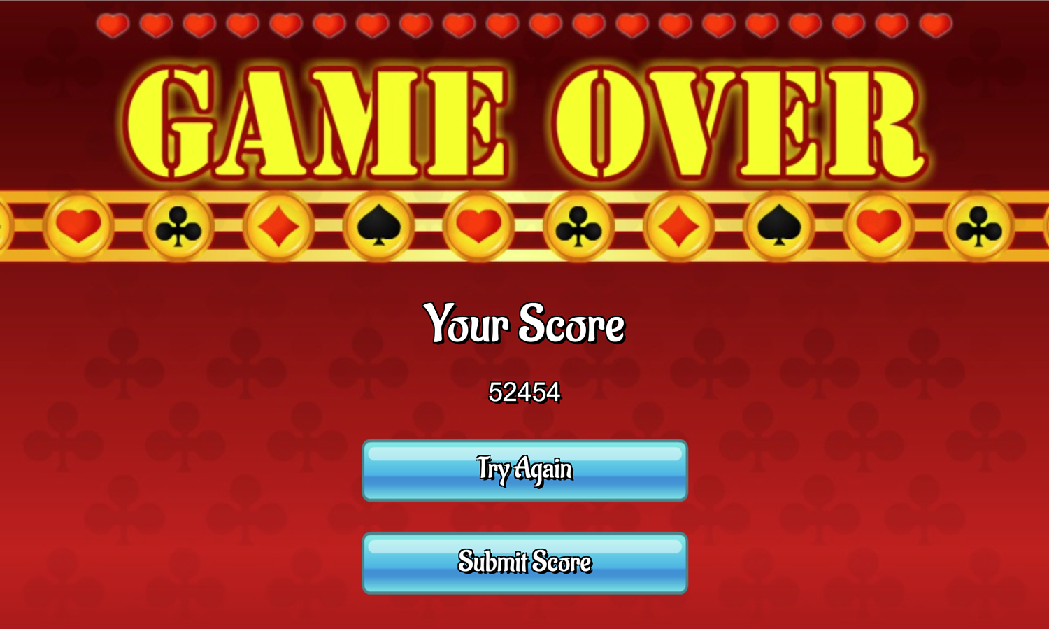 Forty Thieves Solitaire Game Over Screen Screenshot.