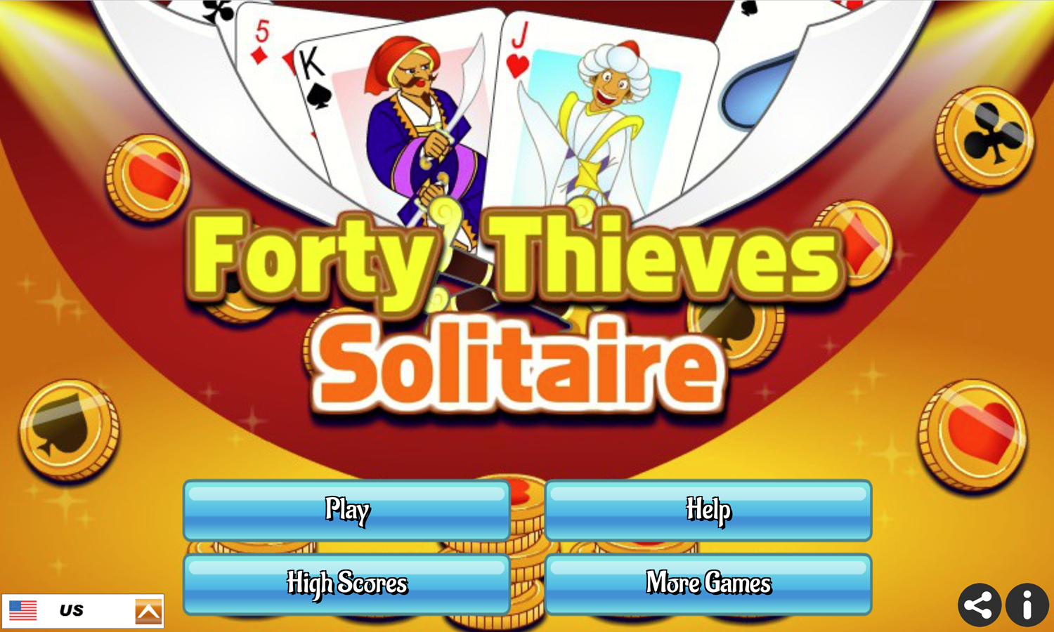 Forty Thieves Solitaire Game Welcome Screen Screenshot.