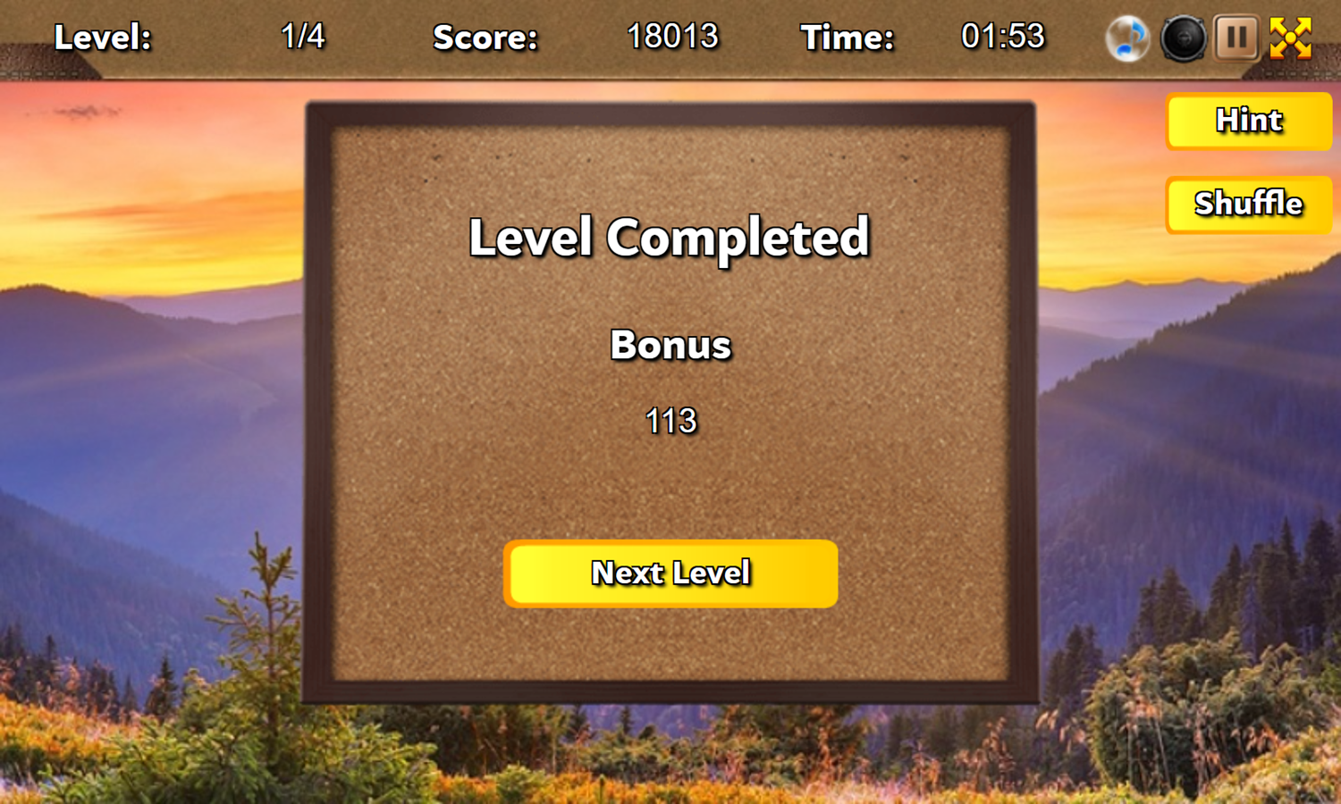 Four Seasons Mahjong Game Level Completed Screenshot.