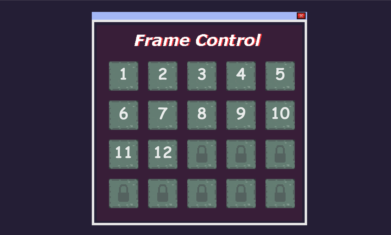 Frame Control Game Level Select Screen Screenshot.