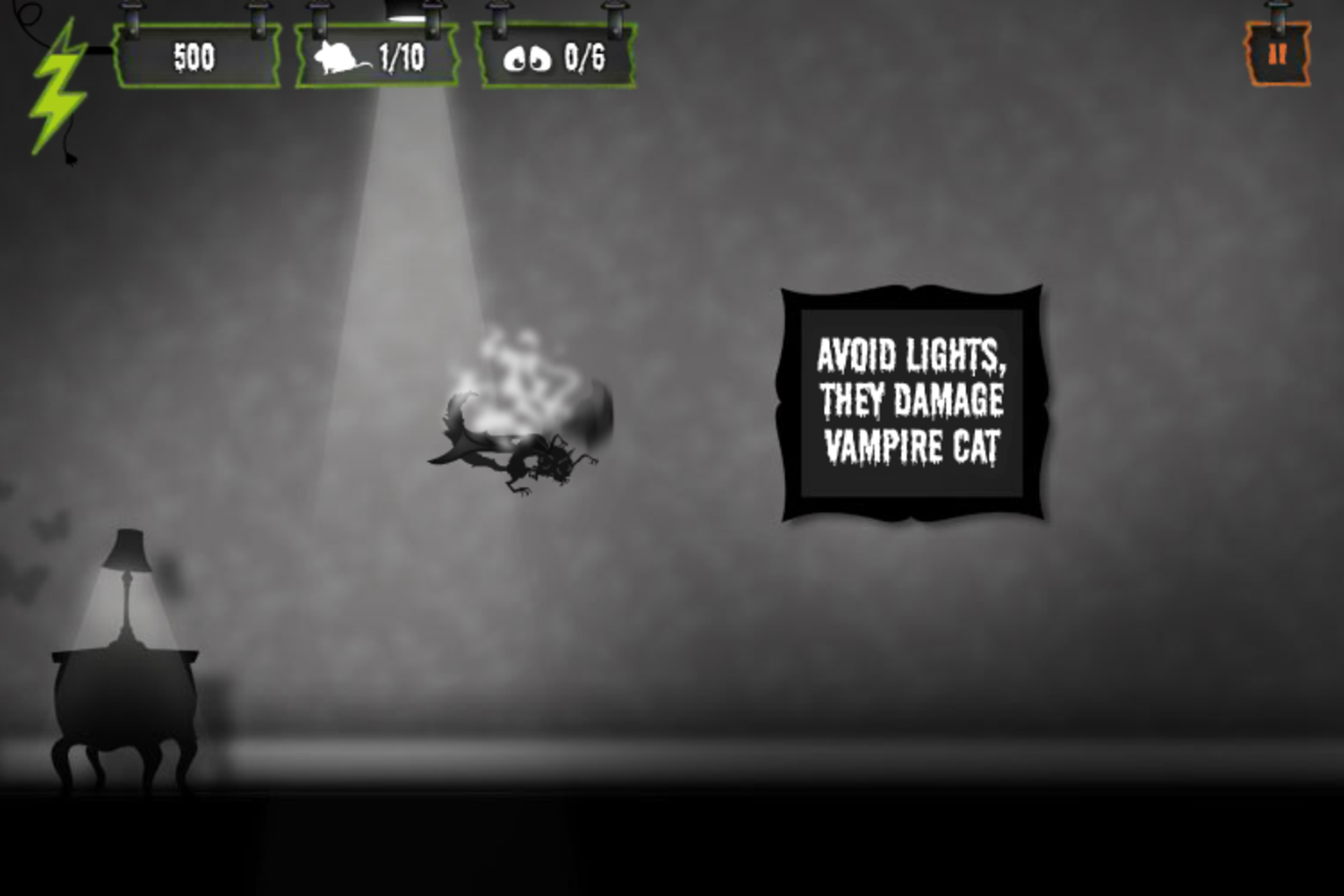 FrankenWeenie Vampire Cat Attack Game Avoid Lights Screenshot.