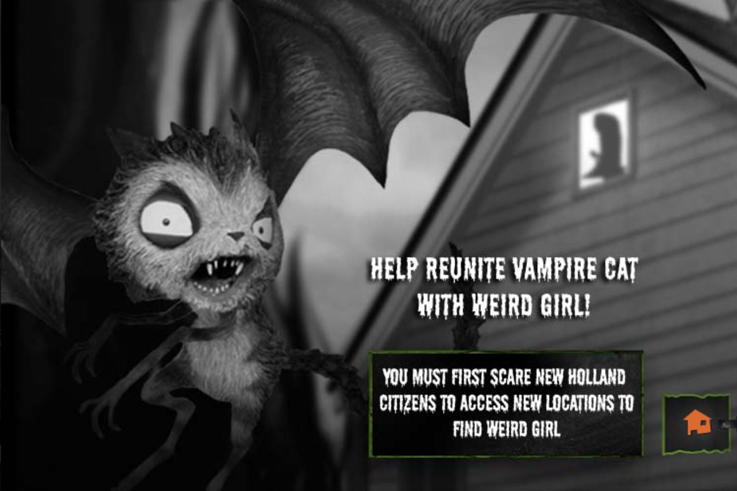 FrankenWeenie Vampire Cat Attack Game Intro Screenshot.