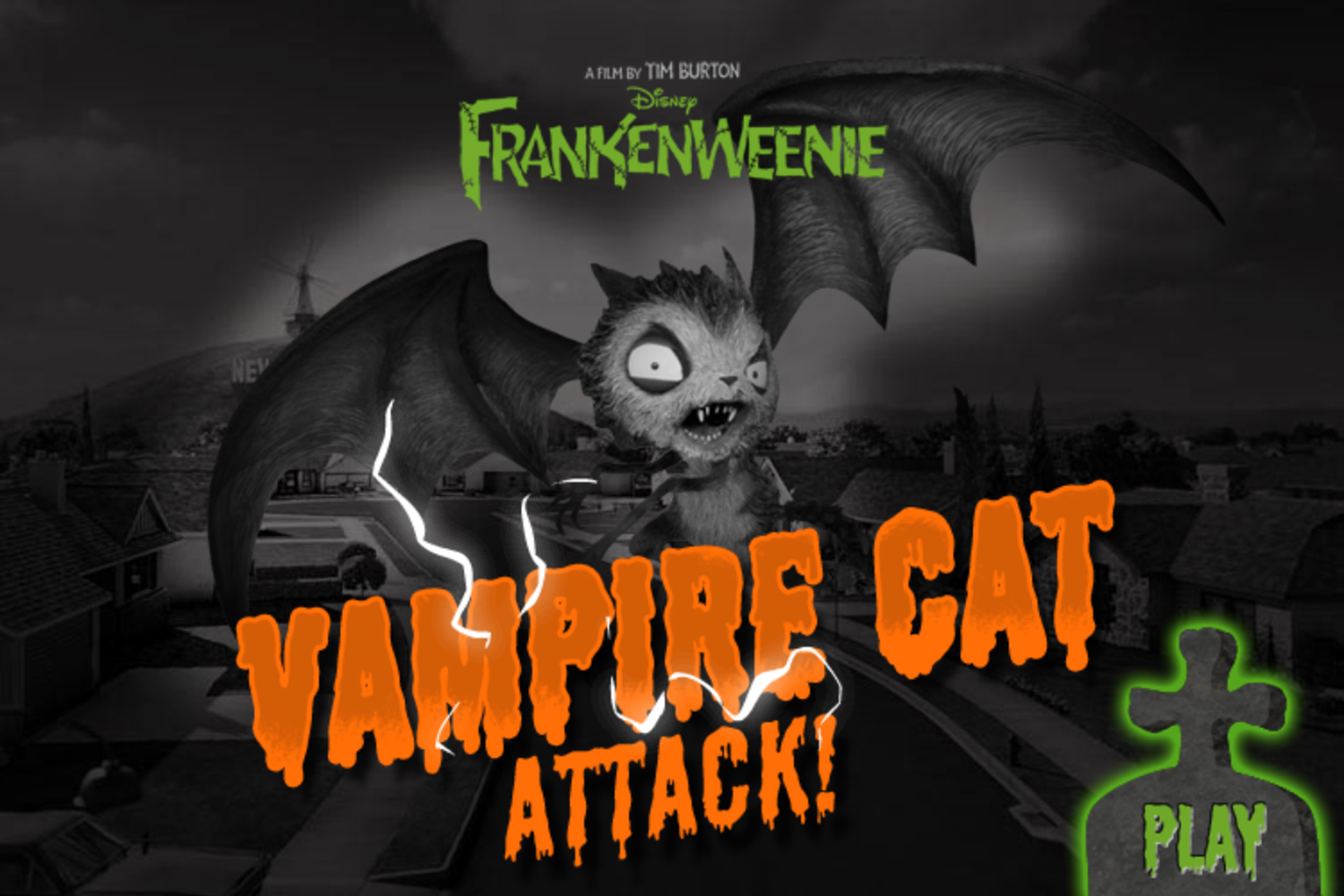 FrankenWeenie Vampire Cat Attack Game Welcome Screen Screenshot.