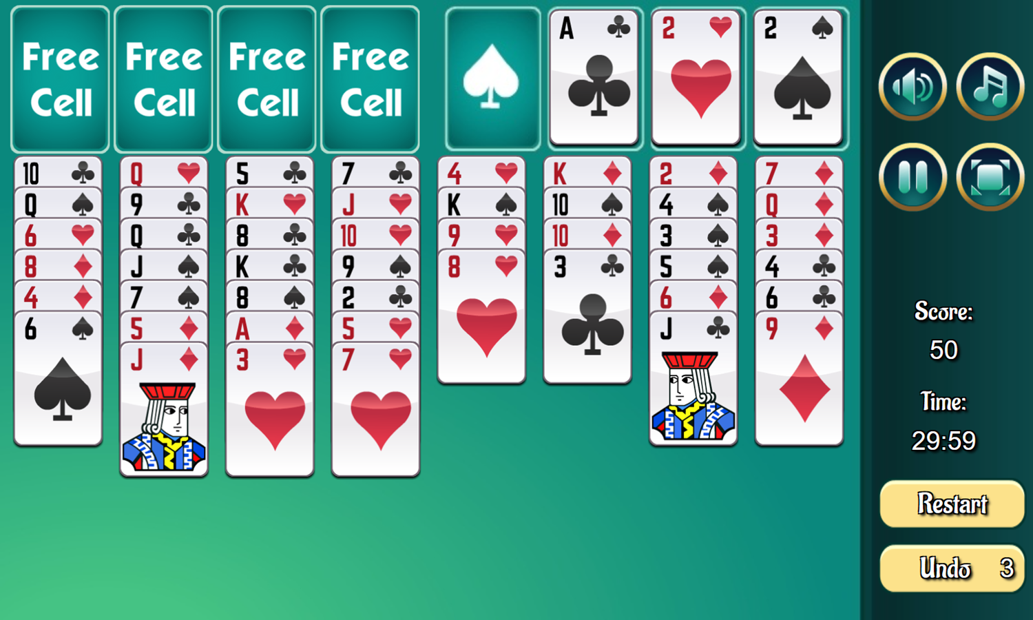 Free Cell Game Start Screenshot.