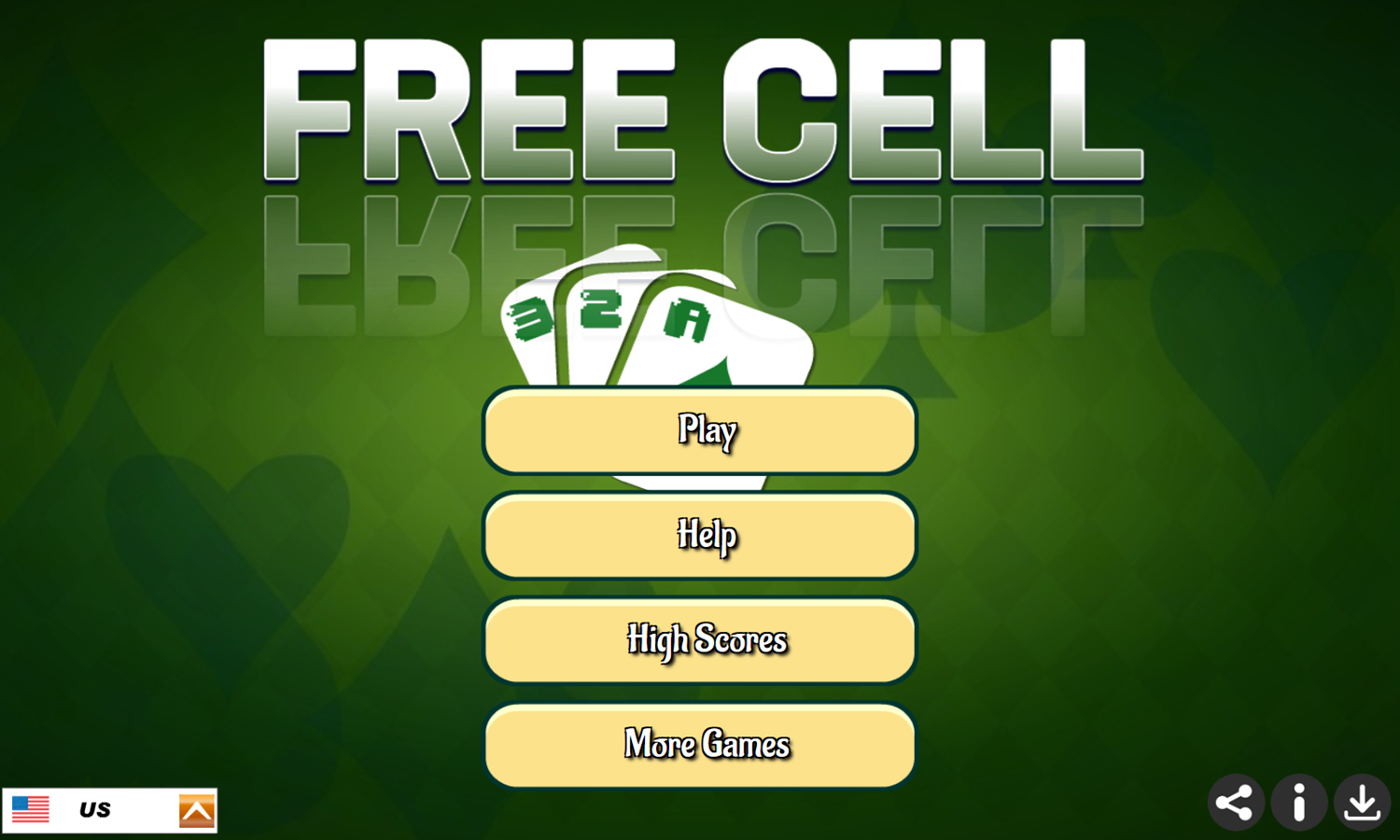 Free Cell Game Welcome Screen Screenshot.