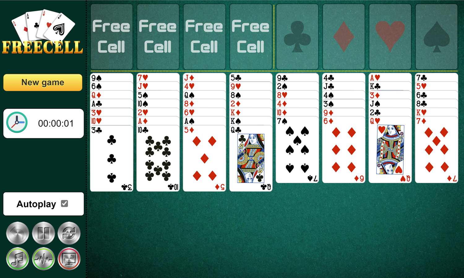 Freecell Game Deal Screen Screenshot.