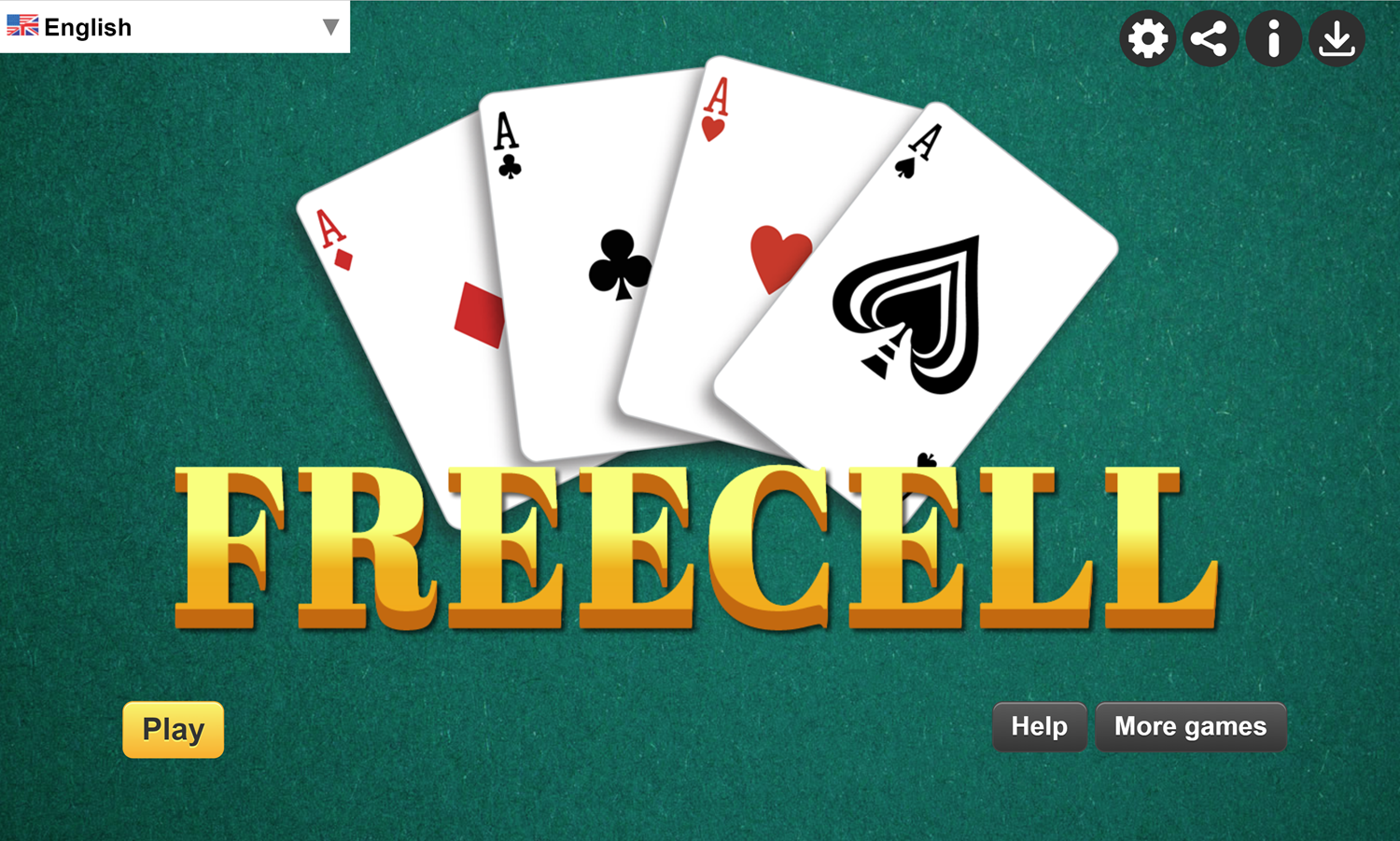 Freecell Game Welcome Screen Screenshot.