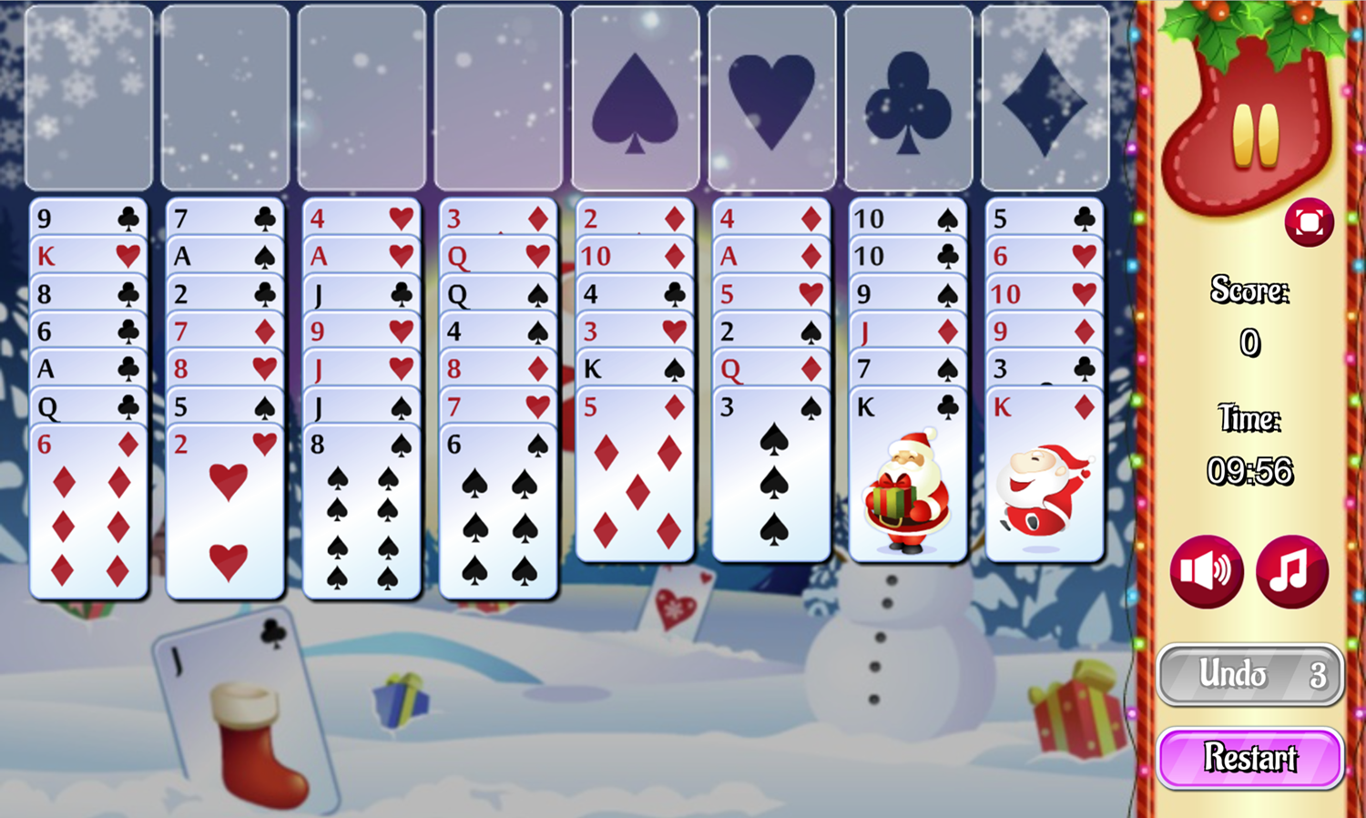 Freecell Christmas Game Screenshot.