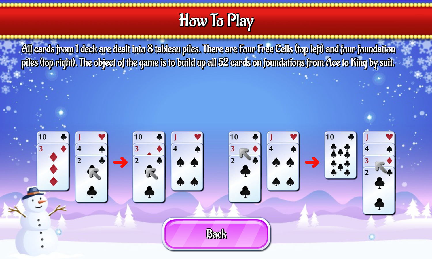 Freecell Christmas Game How to Play Screen Screenshot.