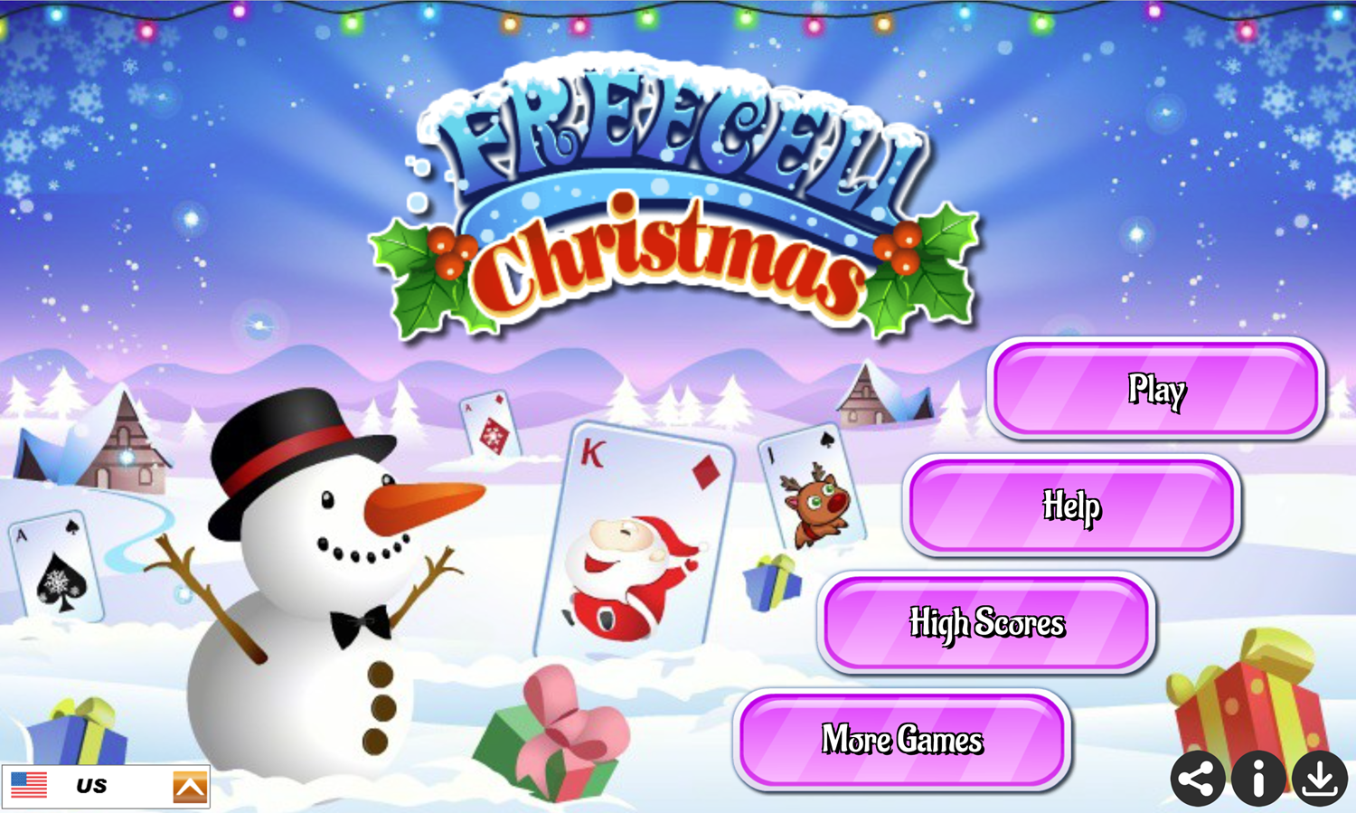 Freecell Christmas Game Welcome Screen Screenshot.