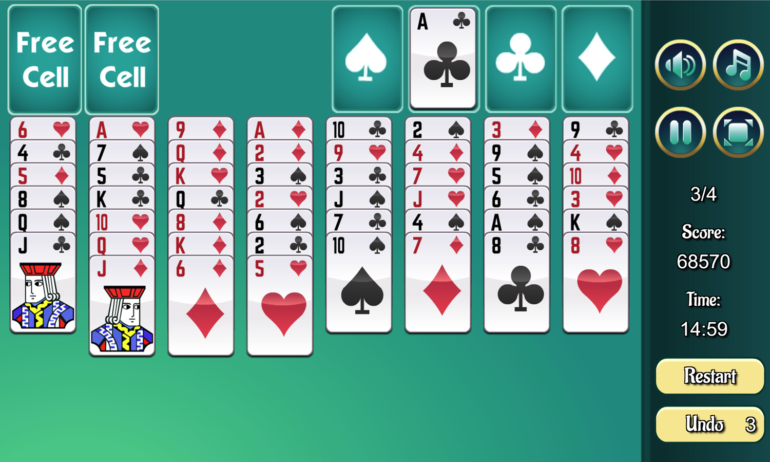 Freecell Extreme Game Deal Screenshot.