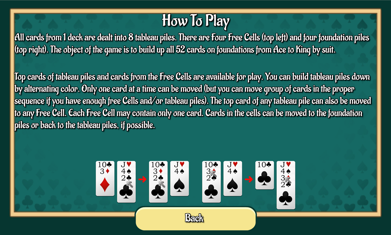 Freecell Extreme Game How to Play Screen Screenshot.