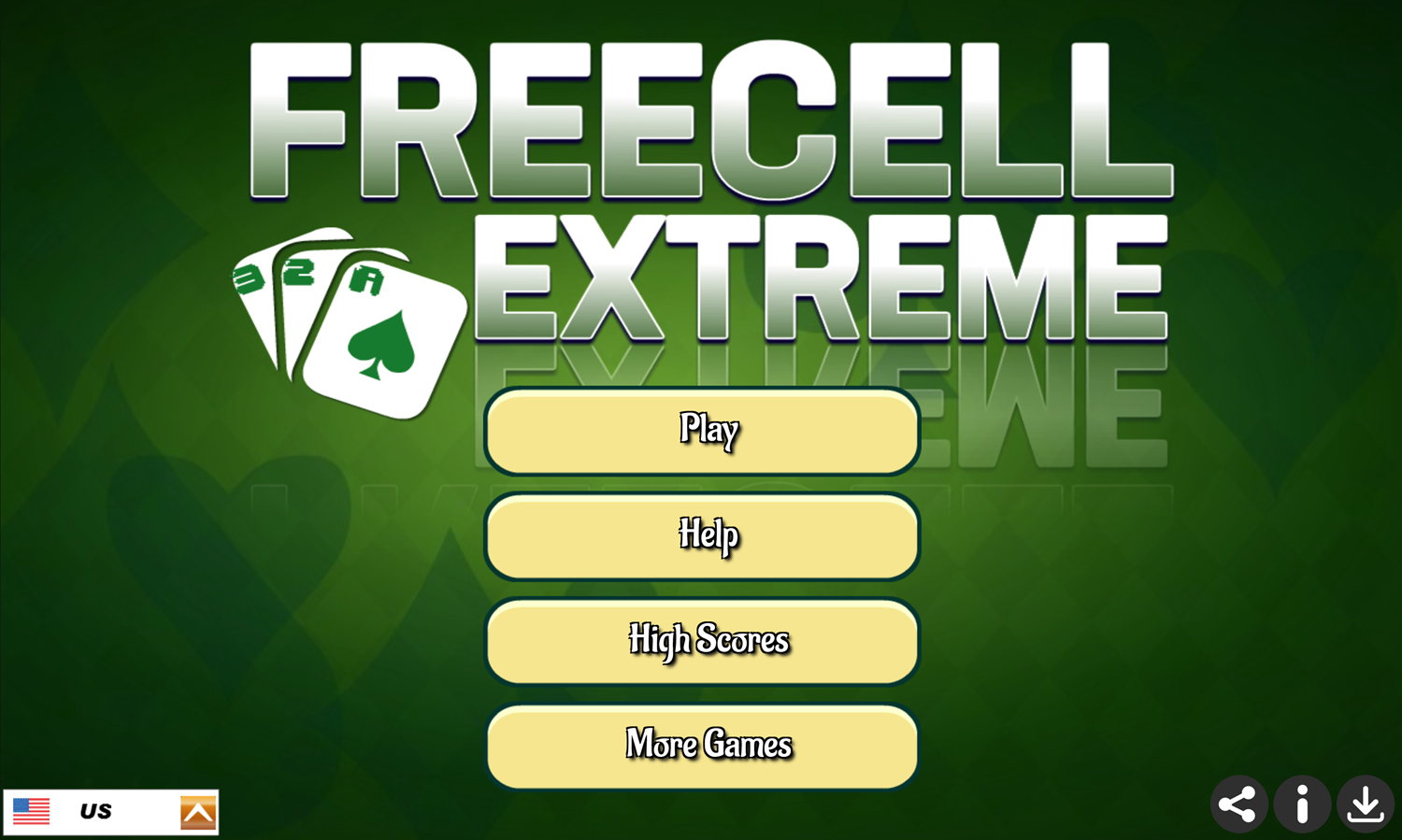 Freecell Extreme Game Welcome Screen Screenshot.