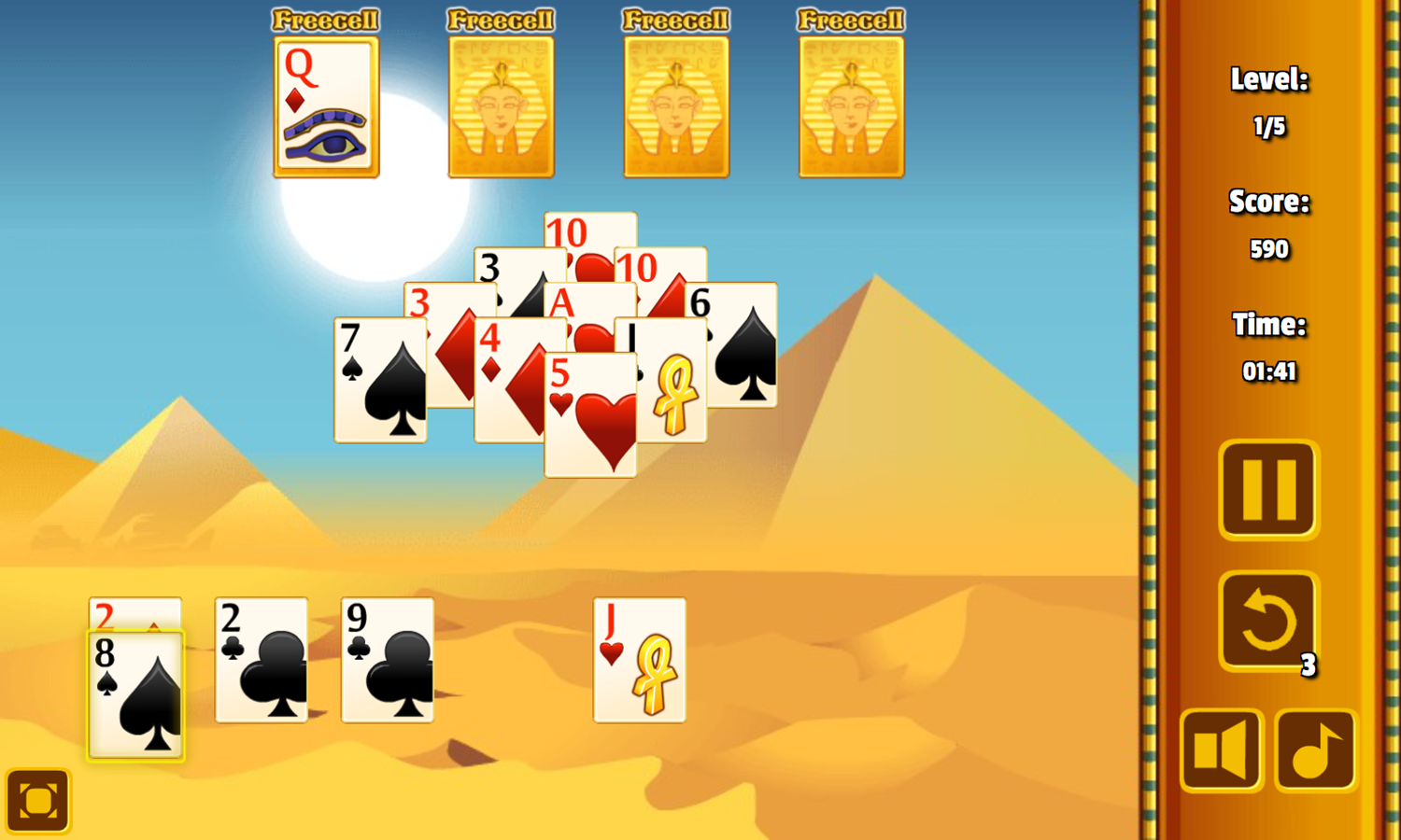 Freecell Giza Solitaire Game Play Screenshot.