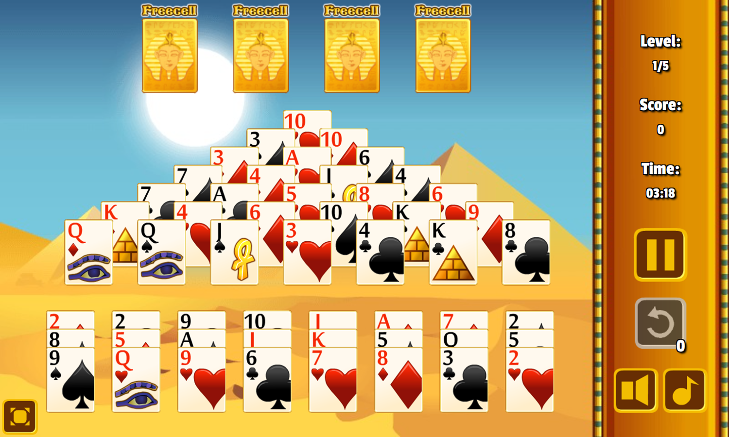 Freecell Giza Solitaire Game Start Screenshot.