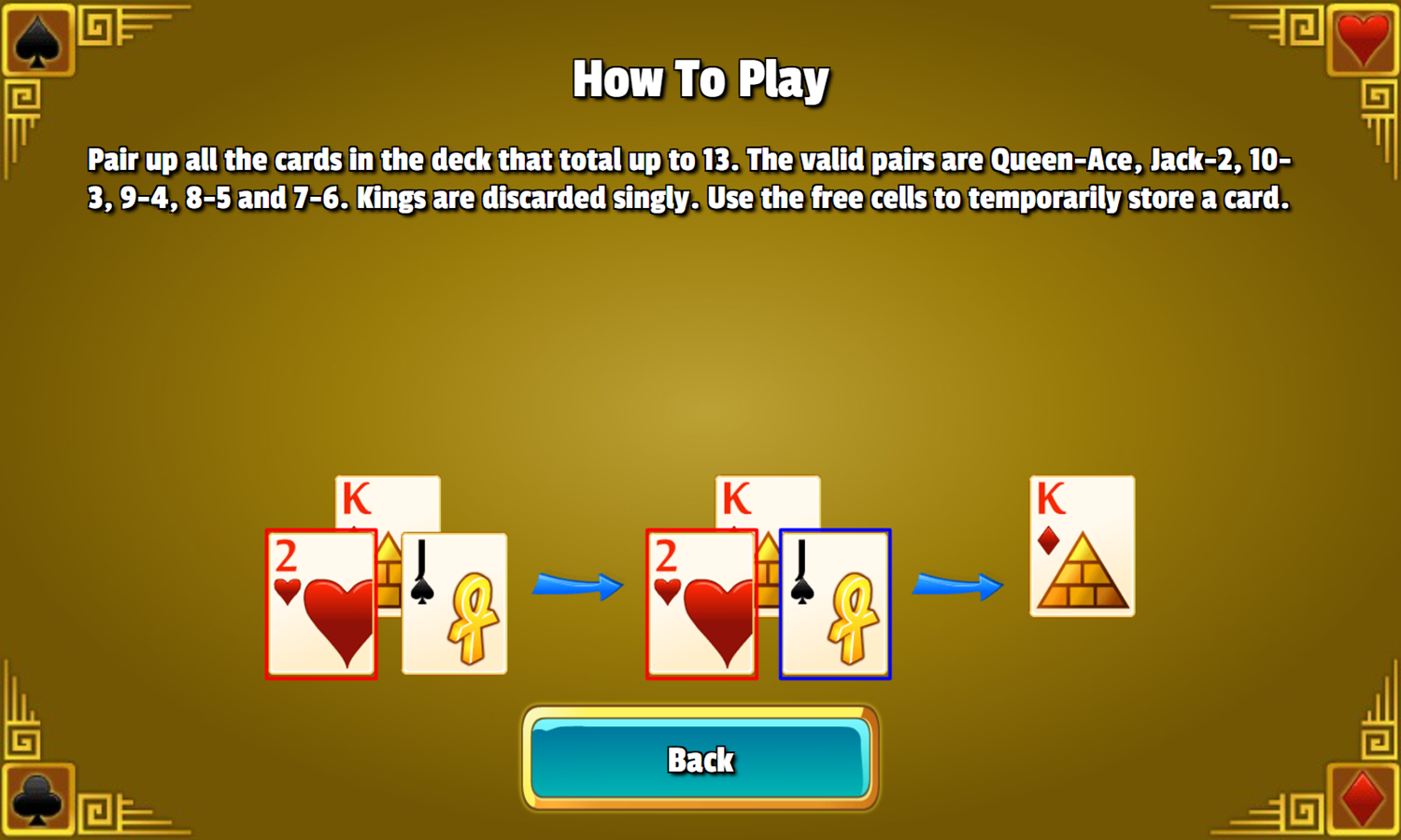 Freecell Giza Solitaire Game How To Play Screenshot.