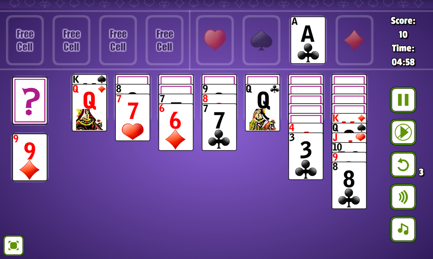 Freecell Klondike Solitaire Game Play Screenshot.