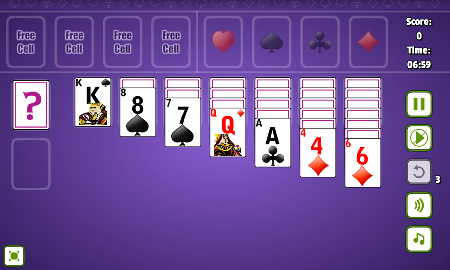 Freecell Klondike Solitaire Game Start Screenshot.