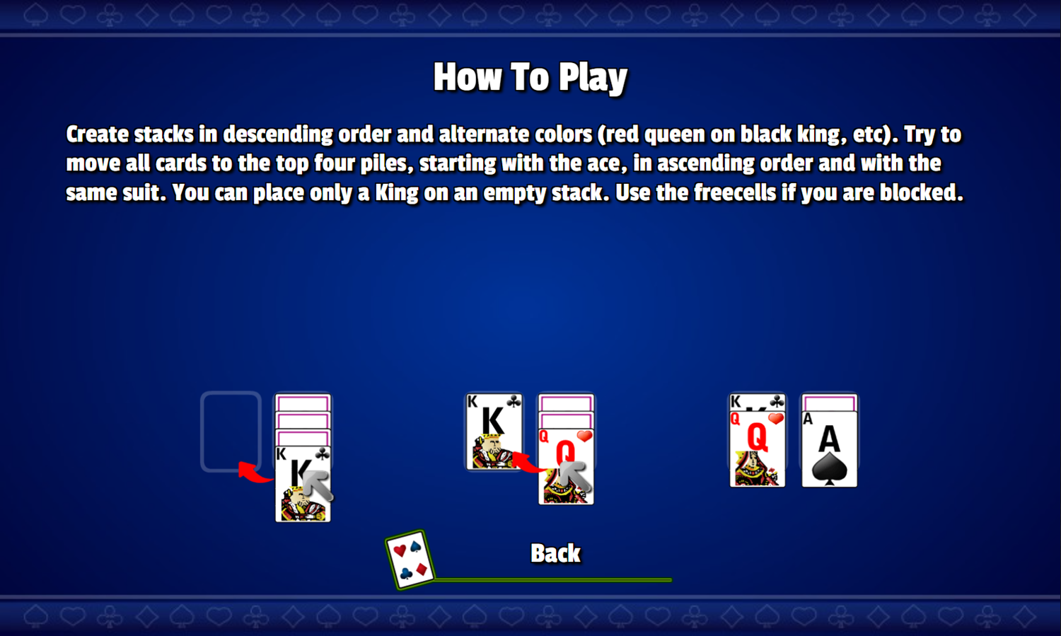 Freecell Klondike Solitaire Game How To Play Screenshot.