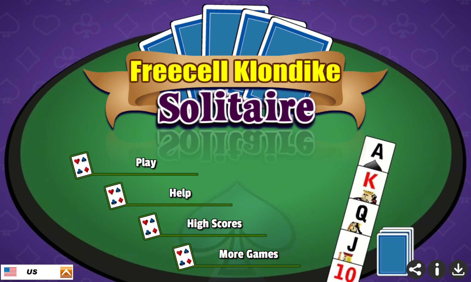 Freecell Klondike Solitaire Game Welcome Screen Screenshot.