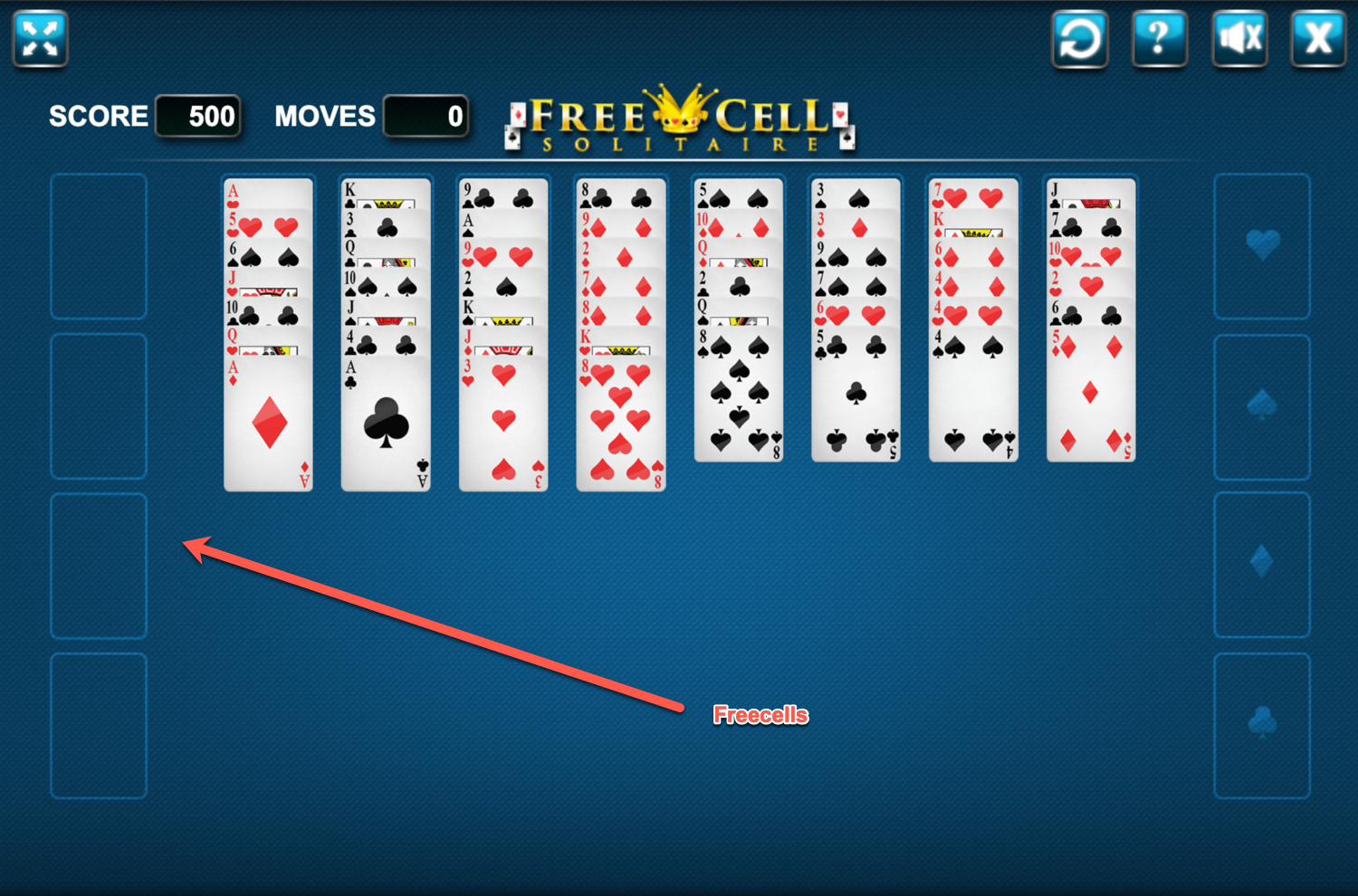 Freecell Solitaire Free Cells Screenshot.