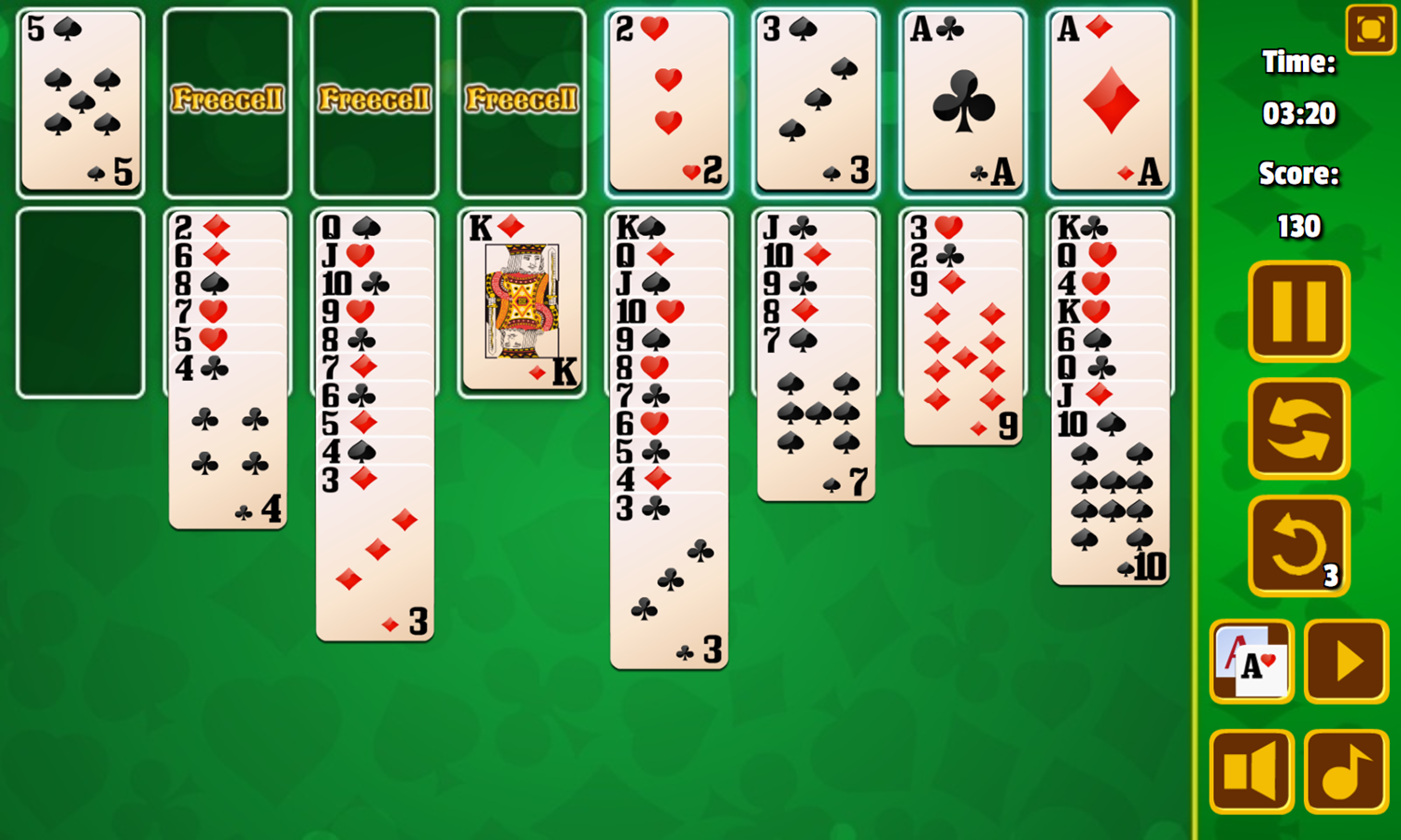 Freecell Solitaire Game Play Screenshot.