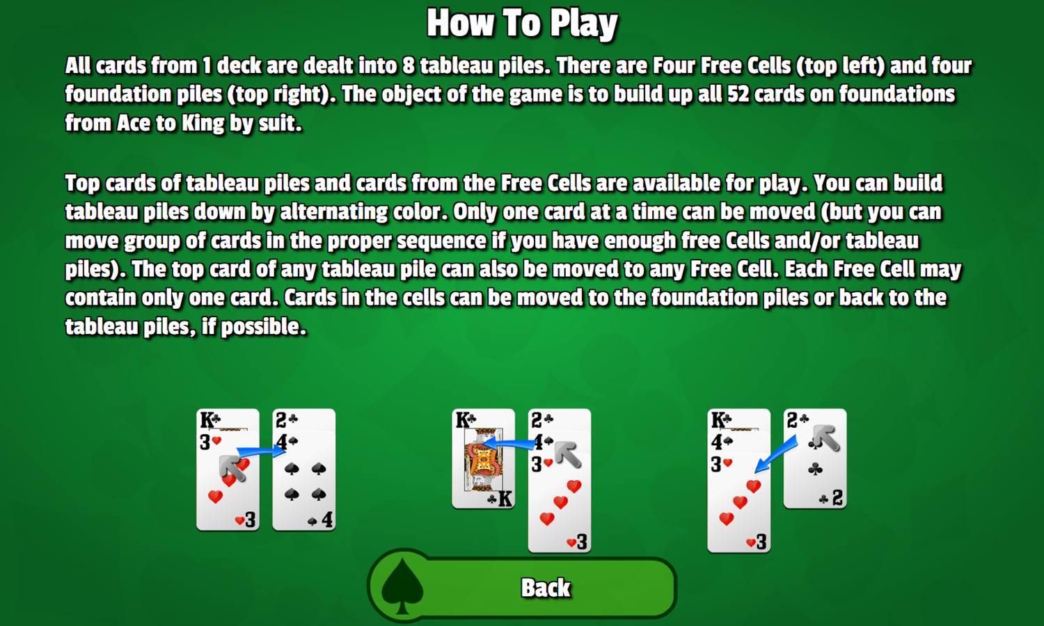 Freecell Solitaire Game How To Play Screenshot.