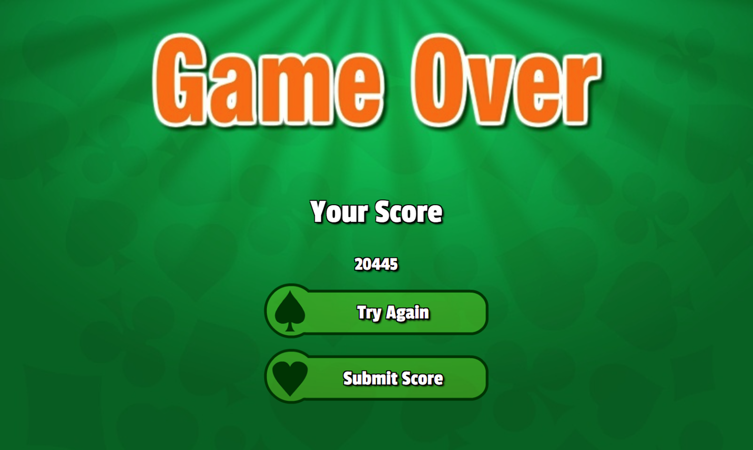 Freecell Solitaire Game Over Score Screenshot.