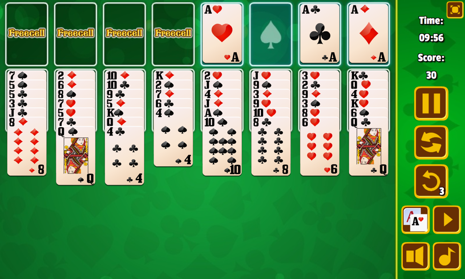 Freecell Solitaire Game Start Screenshot.