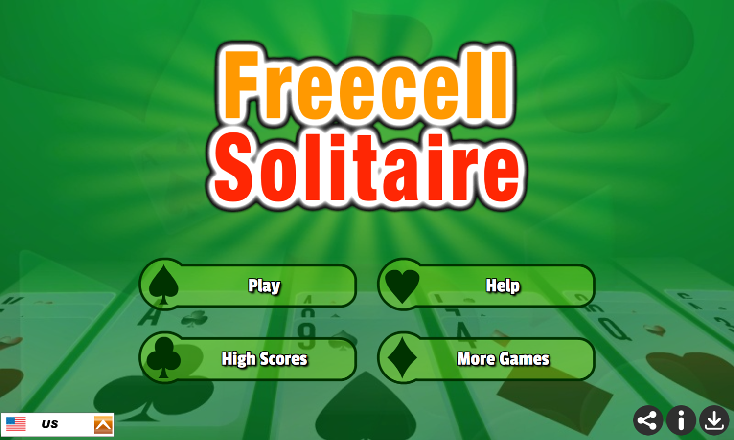 Freecell Solitaire Game Welcome Screen Screenshot.