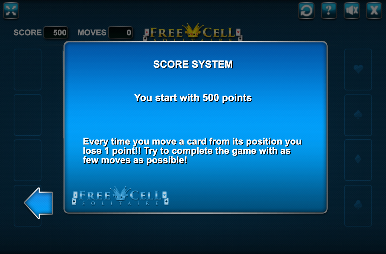 Freecell Solitaire Points Screen Screenshot.