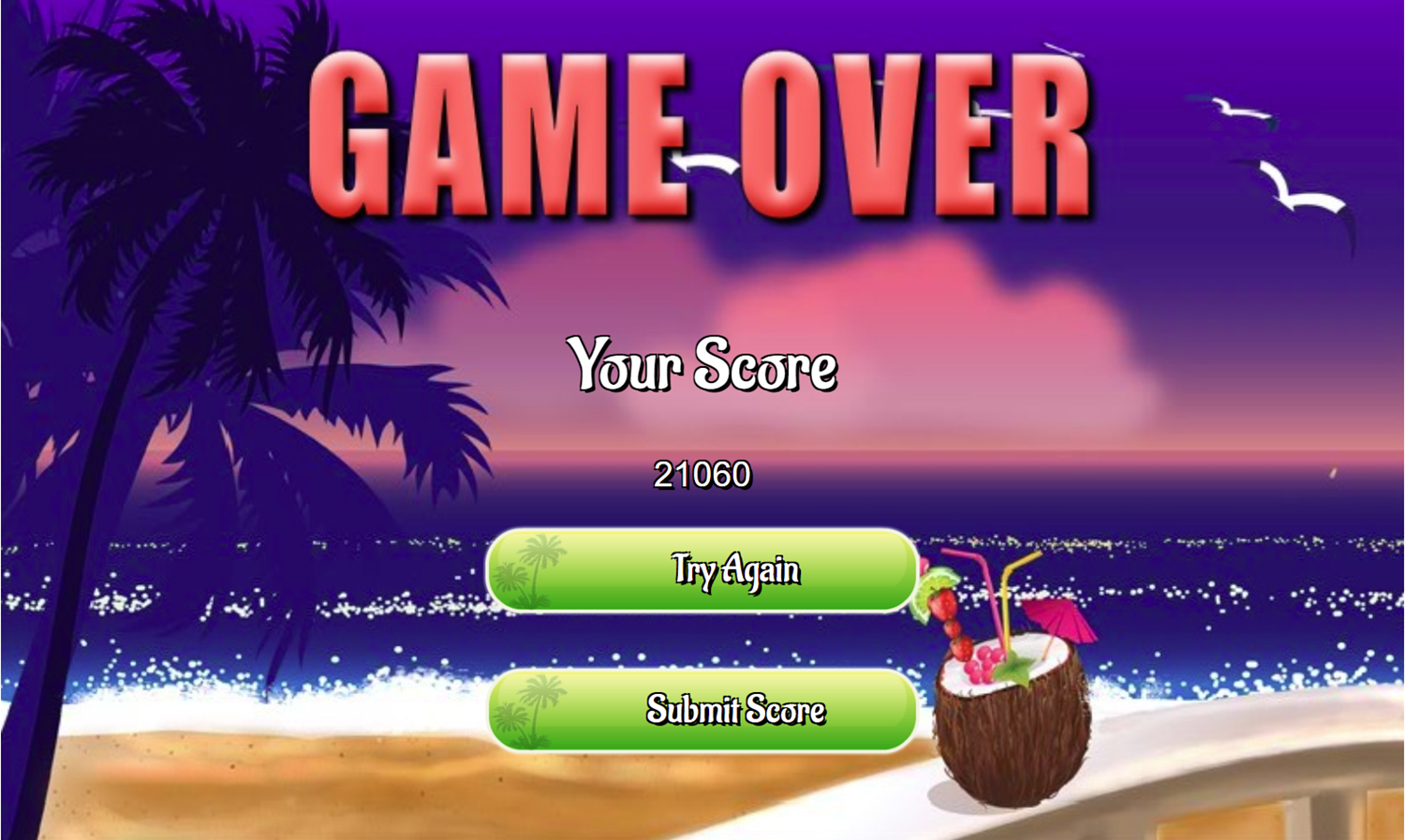 Freecell Summer Holiday Game Over Screen Screenshot.