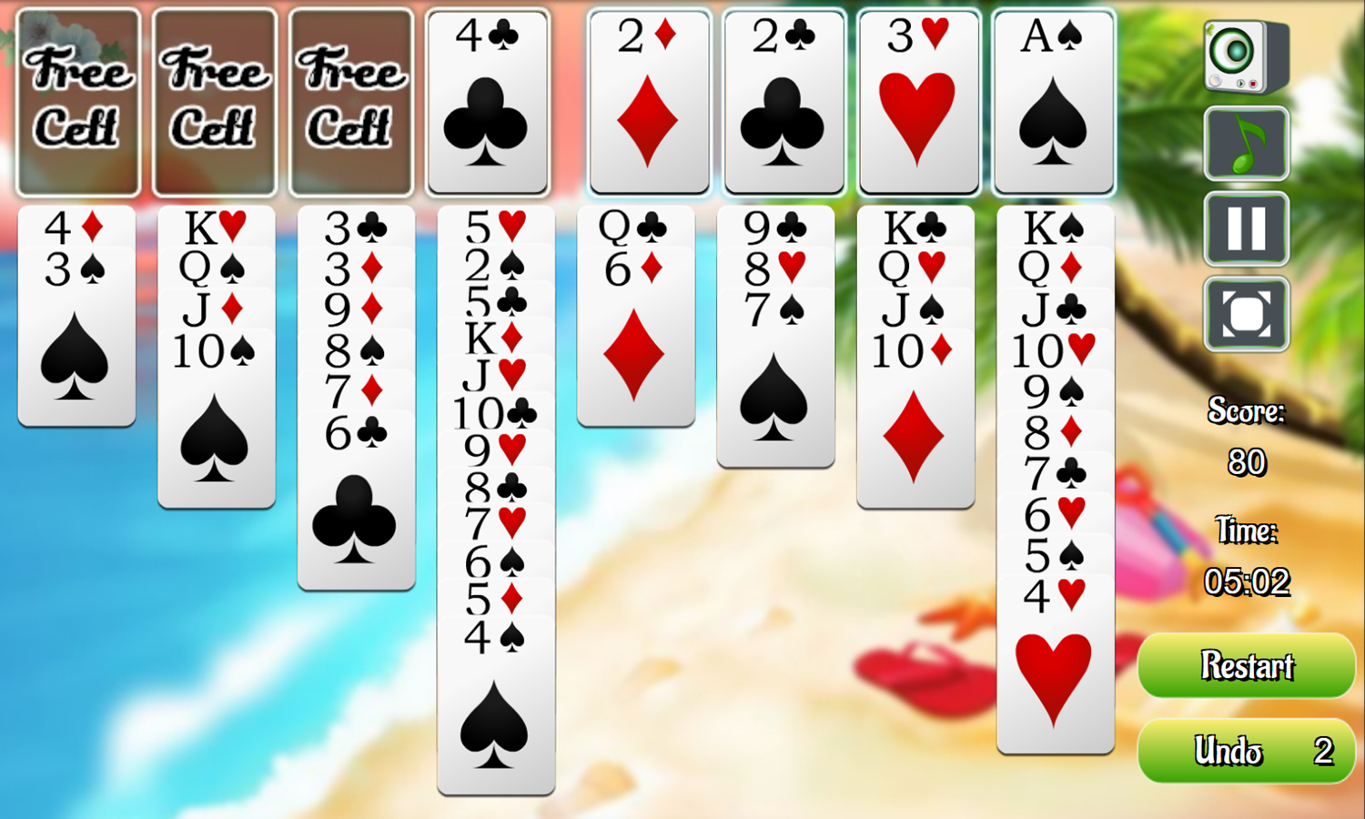 Freecell Summer Holiday Game Play Screenshot.