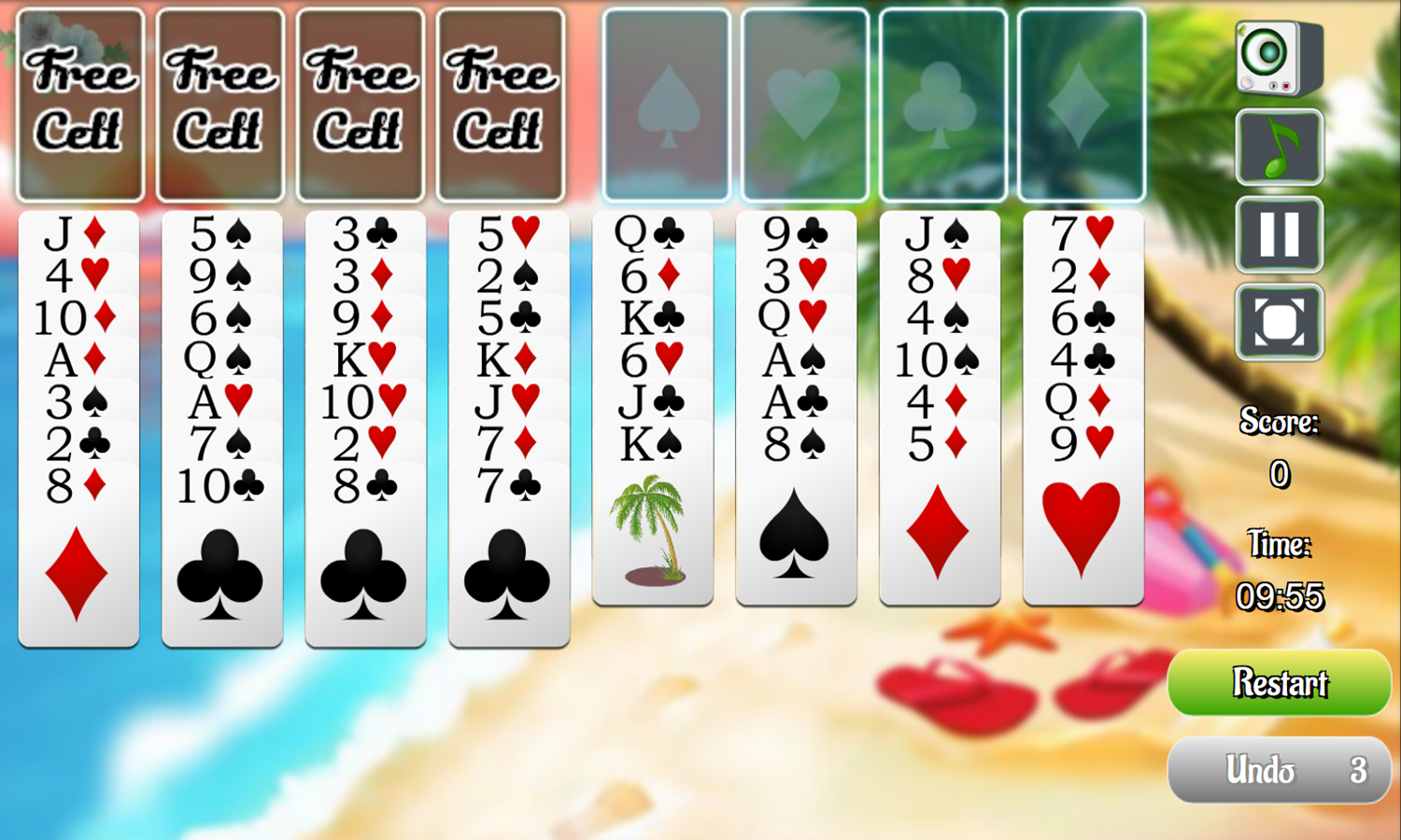 Freecell Summer Holiday Game Start Screenshot.